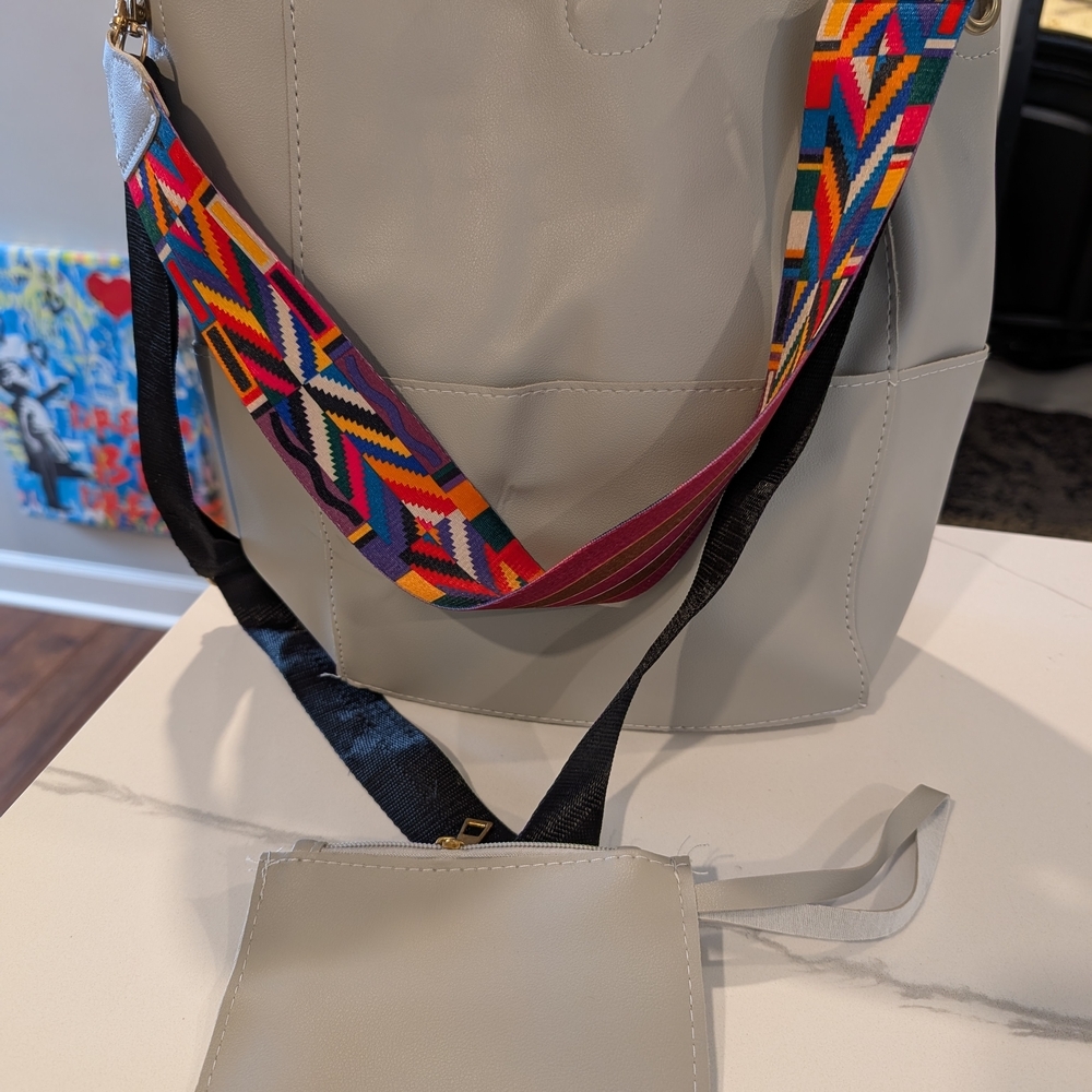 Jen And Co Vegan Leather Gary Tote Bag with Colorful Strap